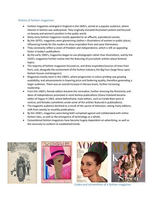 Codes And Conventions Of A Fashion Magazine Final