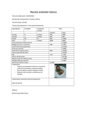 Receta Estándar Básica- Entrada