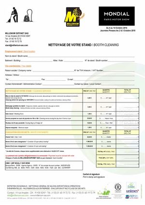 Bon De Commande Nettoyage Stand Order From Millenium Mondial Pms 2018
