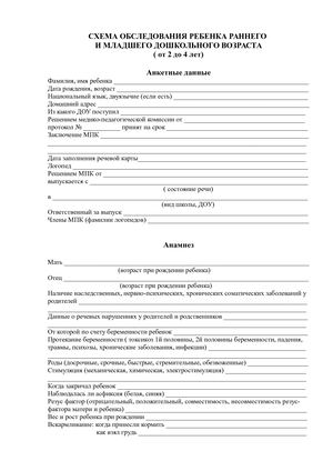 Схема логопедического обследования ребенка раннего возраста.