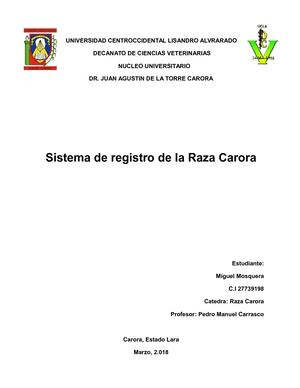 Registro De La Raza Carora