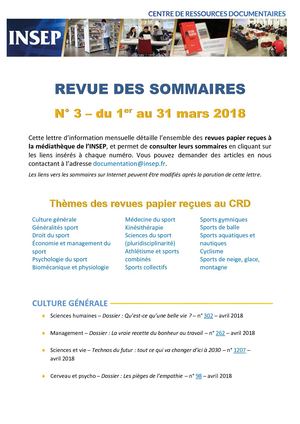 Revue des sommaires de mars 2018