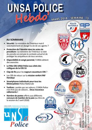 UNSA Police Hebdo' 2018 semaine 13