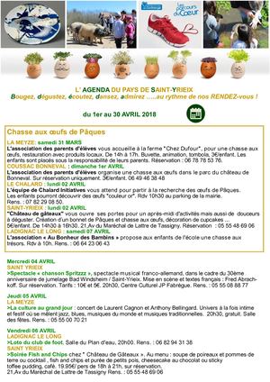 Newsletter avril 2018 : calendrier des manifestations du Pays de Saint-Yrieix