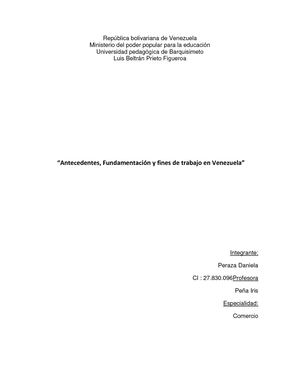 Antecedentes, Fundamentación y fines de trabajo en Venezuela