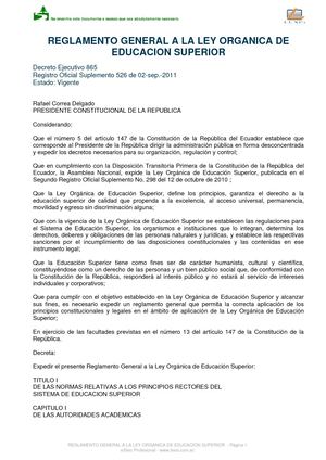 Calaméo - Reglamento Ley De Educacion Superior