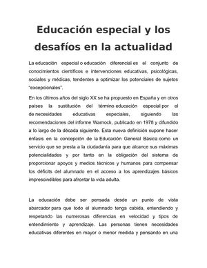 Educación Especial Y Los Desafíos En La Actualidad
