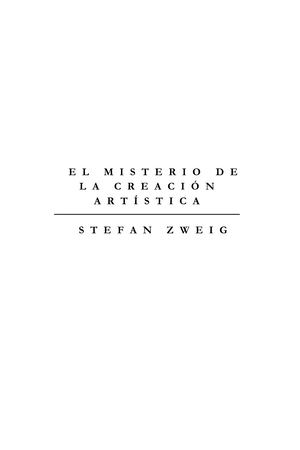 Zweig, Stefan - El Misterio De La Creacion Artistica