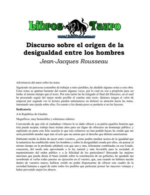 Rousseau, Jean Jacques - Discurso Sobre El Origen De La Desigualdad Entre Los Hombres