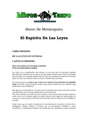 Montesquieu, Baron De - El Espiritu De Las Leyes