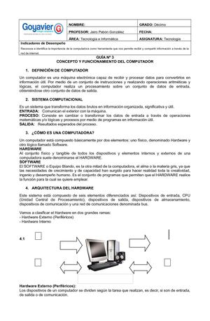 Guia 3 Concepto Y Funcionamiento Del Computador Hw Y Sw