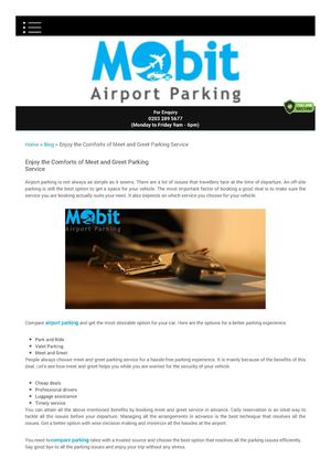 Enjoy The Comforts Of Meet And Greet Parking Service Mobit Airport Parking
