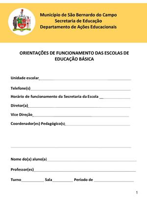 Orientações De Funcionamento Das Escolas 2018
