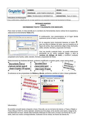 Guia 6 Escribiendo Texto Y Caligrafia 9°