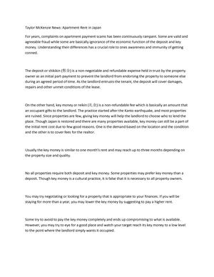 Taylor McKenzie News: Apartment Rent in Japan