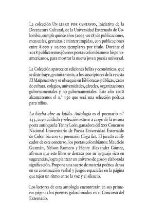 La hierba abre su latido. Yenny León. No. 143, Marzo 2018
