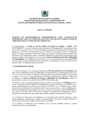 Edital nº 003/2018 - Bullying na Escola e Dificuldade de Apredizagem