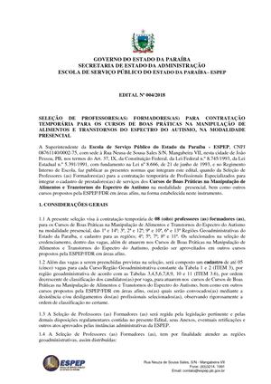Edital nº 004/2018 - Manipulação de Alimentos e Transtornos do Espectro do Autismo
