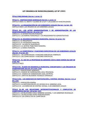 Ley Orgánica De Municipalidades Ley Nº 27972