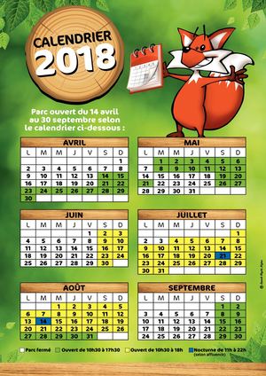 Calendrier ouverture Parc Pokeyland Saison 2018