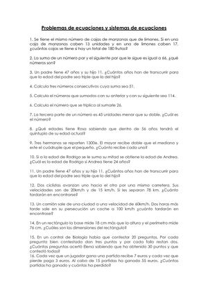 Hoja de problemas de ecuaciones y sistemas de ecuaciones