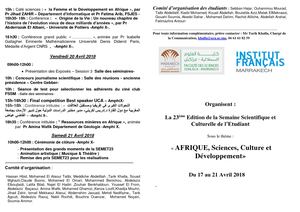 23e Semaine scientifique et culturelle Faculté des Sciences Semlalia Marrakech 2018