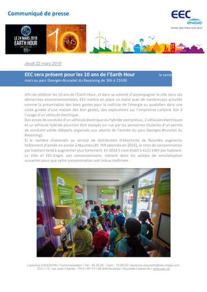 Communique De Presse Earth Hour 2018