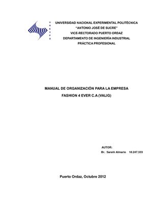 Manual Organizacion Empresa Fashion 4 Ever