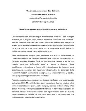 Los estereotipos sociales de tipo étnico