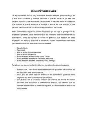 REPORTE DE LECTURA REPUTACION ON LINE 1