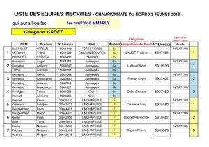 Liste Equipes Chpts Nord X3 Cadets