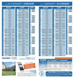 Tarif Conquet Ouessant Saison Haute 2018