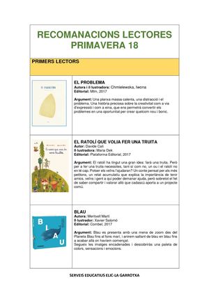 Recomanacions Primavera 18