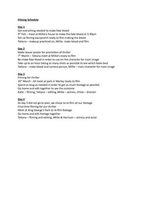 Filming Schedule