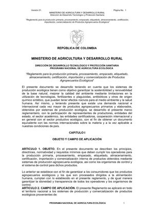 Reglamento Para La Produccion Organica
