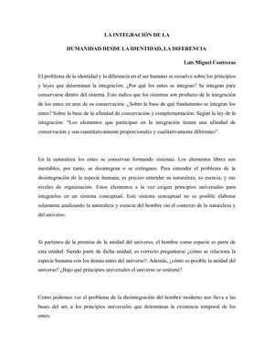 La Integración De La Humanidad