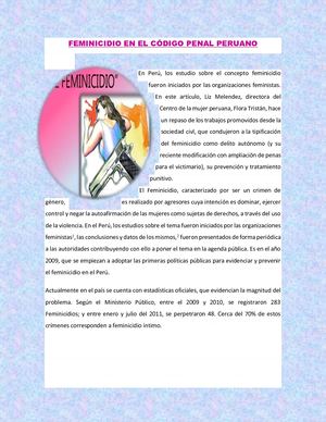 Feminicidio En El Código Penal Peruano
