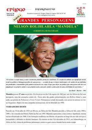 WMA - BRAZIL apresenta: EPÍLOGO Informativo - Nº 26 - Grandes Personagens - Parte 1 - Nelson Rolihlahla Mandela/Abril 2018