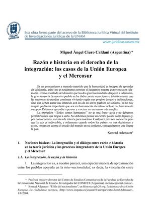 Razon Y Historia Del Derecho A La Integracion Casos Union Europea Y Mercosur