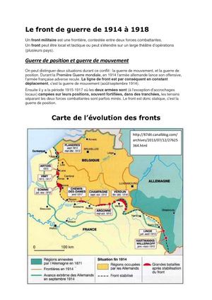 15 Le Front De Guerre De 1914 à 1918