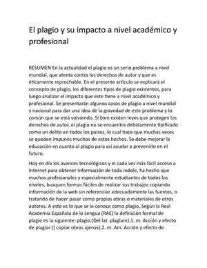 El Plagio Y Su Impacto A Nivel Académico Y Profesional