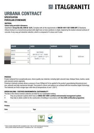 Italgraniti Urbana Contract Technical Data
