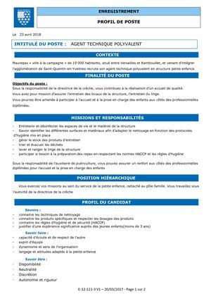 Profil De Poste Agent Technique Polyvalent