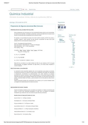 Quimica Industrial Preparacion De Algunas Soluciones Mas Comunes