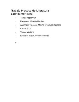 Trabajo Práctico N° 1 de Literatura Latinoamérica