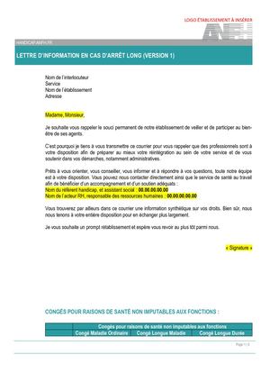Lettre d'information en cas d'arrêt long - version 1