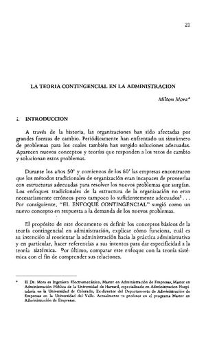 La Teoria Contingencial En La Administracion