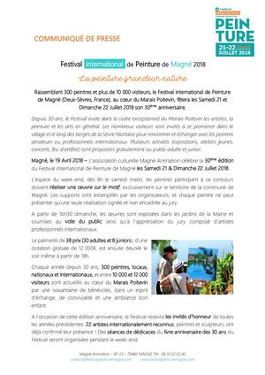 Communiqué De Presse - Festival international de Peinture de Magné 2018