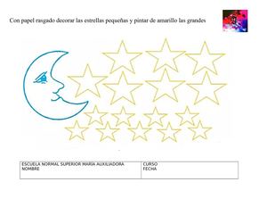 Con Papel Rasgado Decorar Las Estrellas Pequeñas Y Pintar De Amarillo Las Grandes