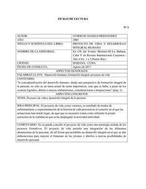 Fichas De Lectura proyecto de vida